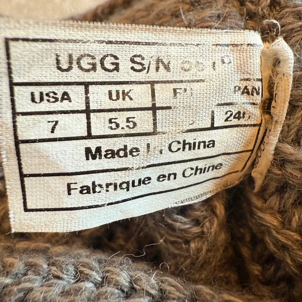 UGG Lattice Cardy Boots Women 7 Grey Knit Button Mid Calf Y2K